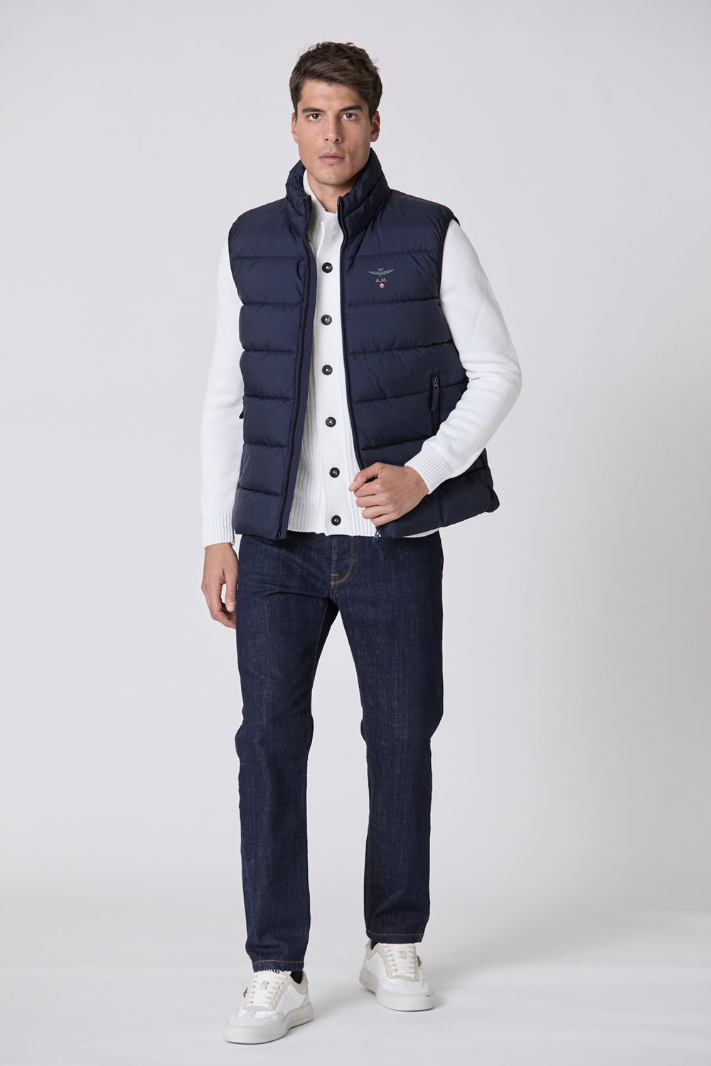 Джинсы муж. AERONAUTICA 200 темно синий желтым строчка