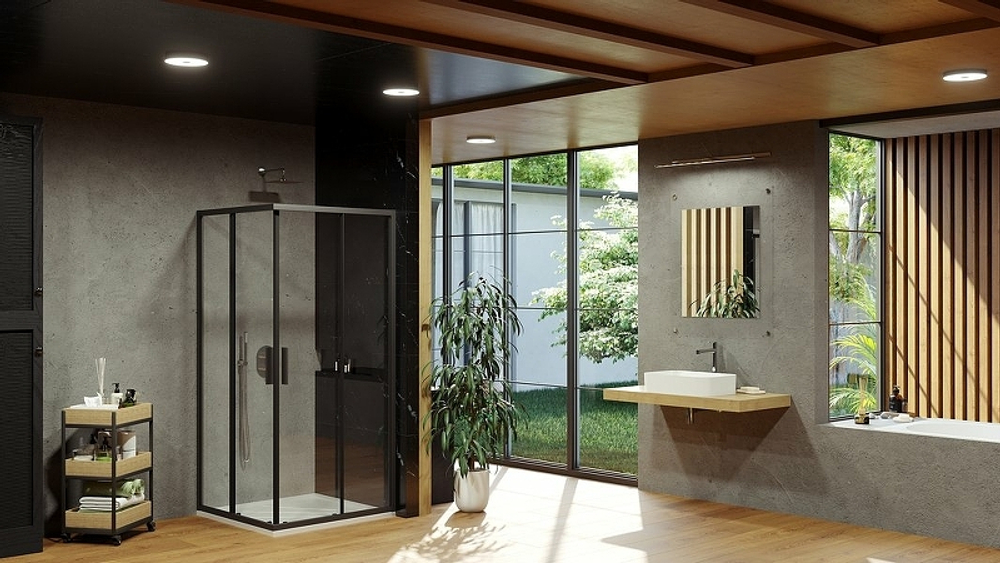 Душевой уголок Ravak Blix BLSRV2-90 90x90 X1LM70300Z1 профиль Черный стекло Transparent