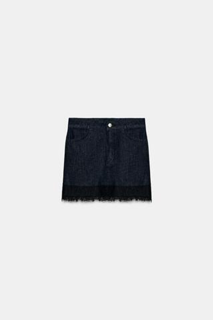 ZARA КОМБИНИРОВАННАЯ ЮБКА-ШОРТЫ С КРУЖЕВОМ, СИНИЙ