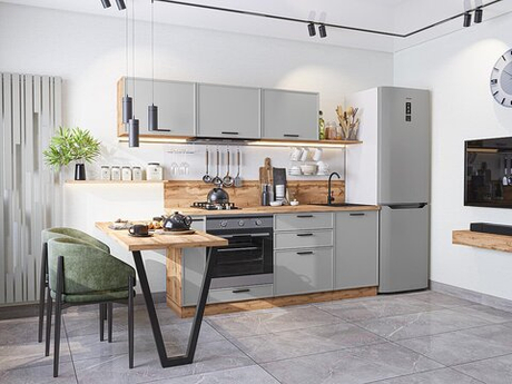 Прямая модульная кухня Фрейм-01 Grey Silk - Дуб Вотан 1782*2300*600