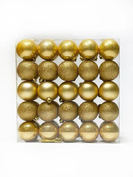 Набор пластиковых шаров Подарок Эльфа 60 мм., золото, 50 шт., Christmas DeLuxe (89583)