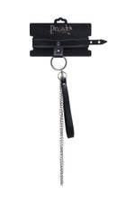 Черный узкий однослойный ошейник с серебристым поводком-цепочкой