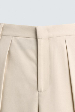 ZARA БРЮКИ WIDE FIT СО СКЛАДКАМИ, БЕЖЕВЫЙ