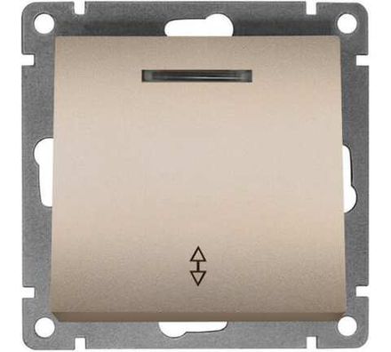 Выключатель проходной одноклавишный с подсветкой "UNIVersal" серия "Афина ", с/у, 10А, 220В, шампань