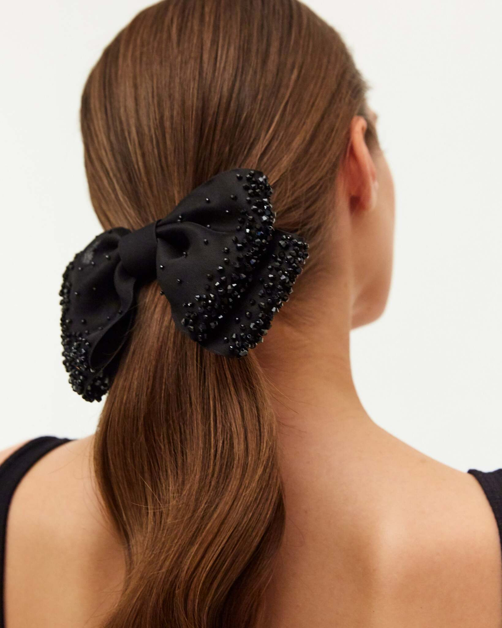 Бант "Балерина" из натурального шёлка с декором в тон. Цвет черный