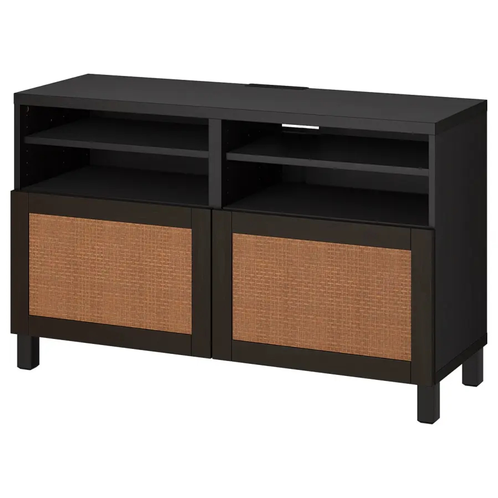 Тумба под ТВ с дверцами - IKEA BESTÅ/BESTA/БЕСТО ИКЕА, 42х74х120 см, черный/светло-коричневый