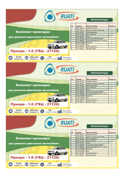 Комплект прокладок  двигателя ВАЗ 2170-21126 ПРИОРА (полный) стандарт (металл) "RUATI"