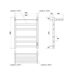 Полотенцесушитель электрический Point Меркурий PN83856PGR П5 500x600 с полкой, диммер справа, графит премиум схема