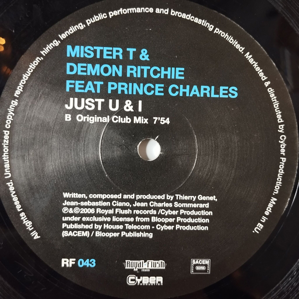 Винтажная виниловая пластинка LP Mister T and Demon Ritchie Feat Prince Charles Just U and I (France 2006) 45 RPM