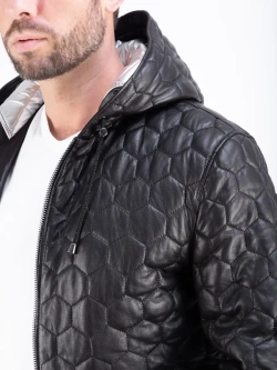 Куртка мужская кожаная натуральная с капюшоном