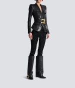 Куртка из кожи ягнёнка с одной пуговицей и поясом от Balmain