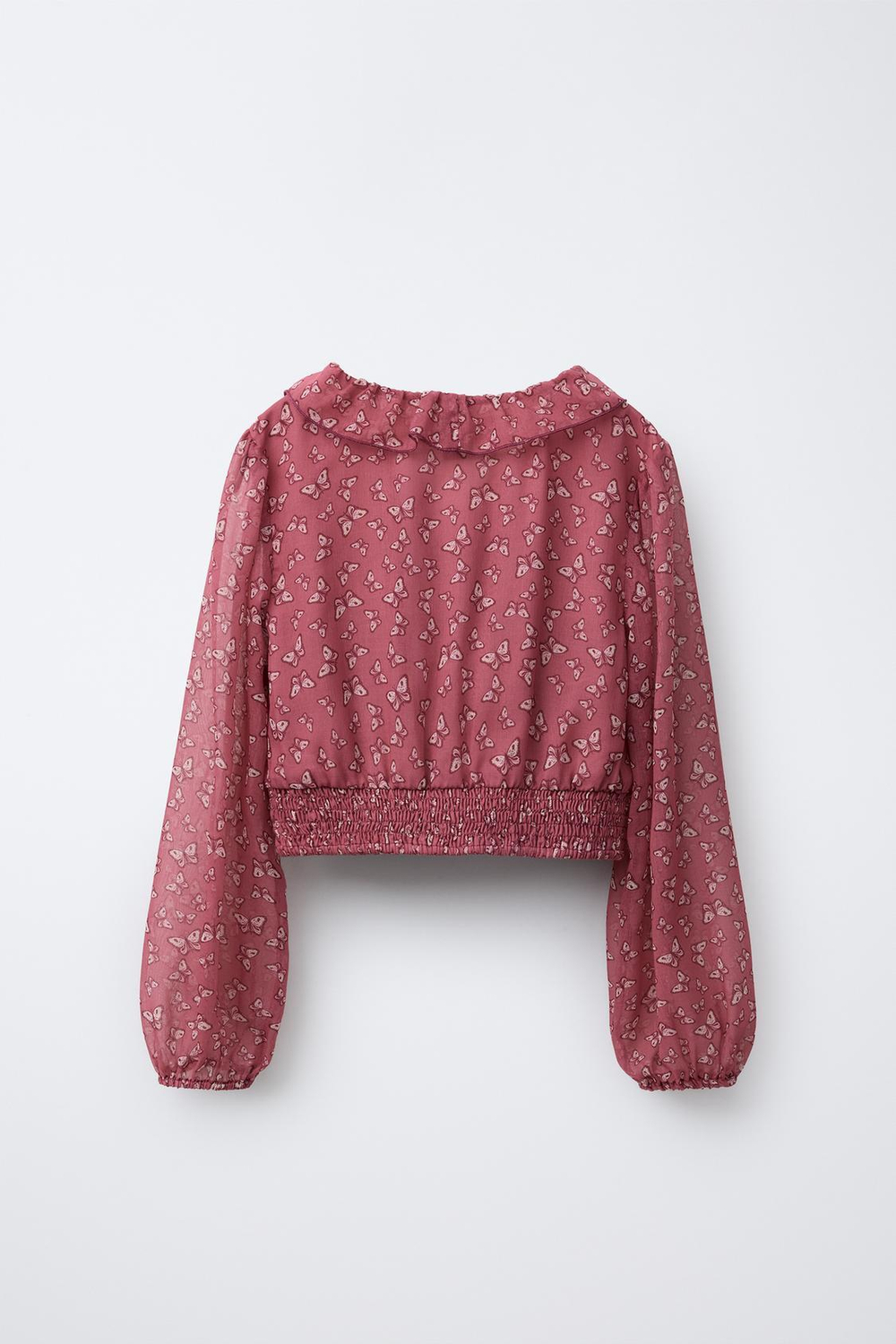 ZARA БЛУЗА С ПРИНТОМ БАБОЧЕК, МАЛИНОВЫЙ