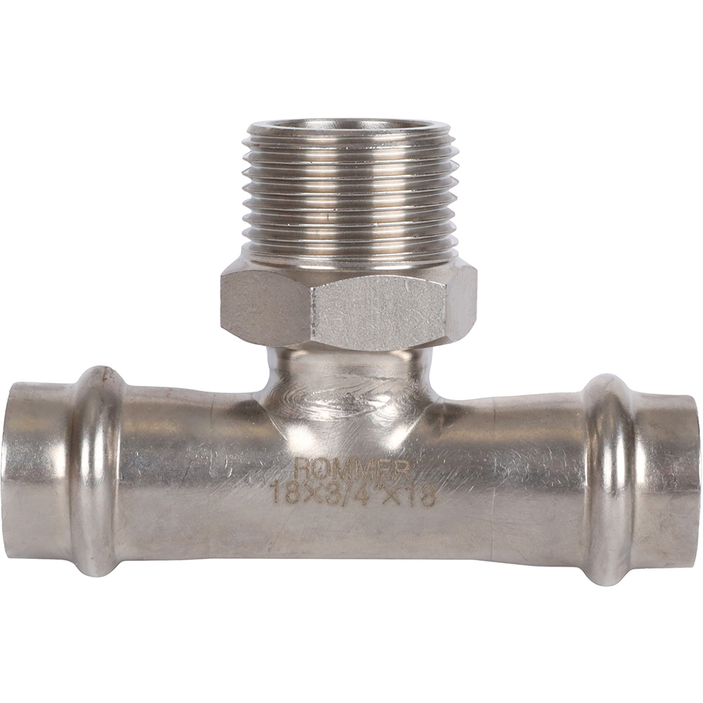 ROMMER Тройник с НР 18x3/4" из нержавеющей стали прессовой