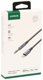 Переходник Ugreen Lightning, 3.5 мм jack (F), 2 м, черный