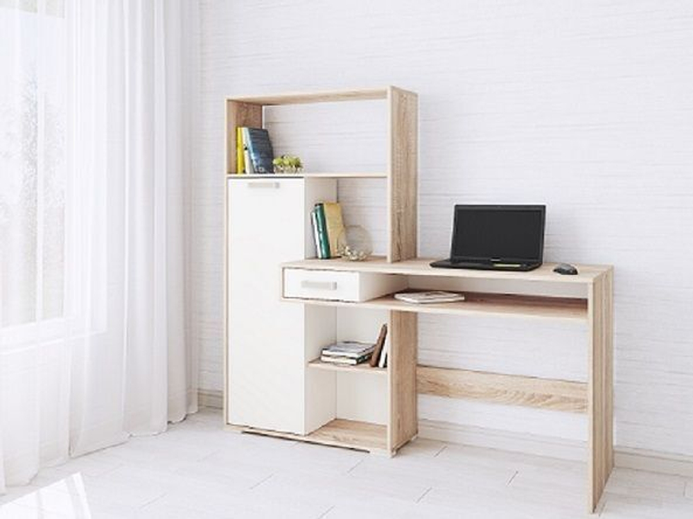 Стол компьютерный Квартет-8, дуб сонома/белый