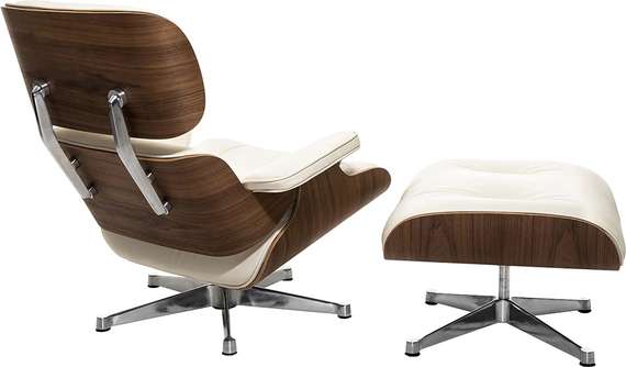 Кресло с оттоманкой Eames Lounge, Premium U.S. version, кремовая кожа, орех