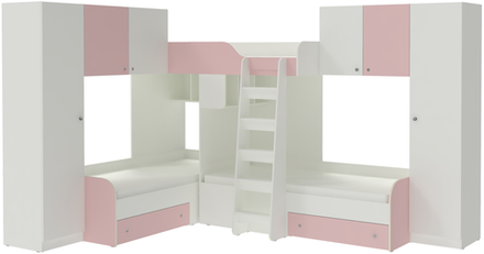 Трехместная кровать КарИВи Трио 3 Белый  Розовый