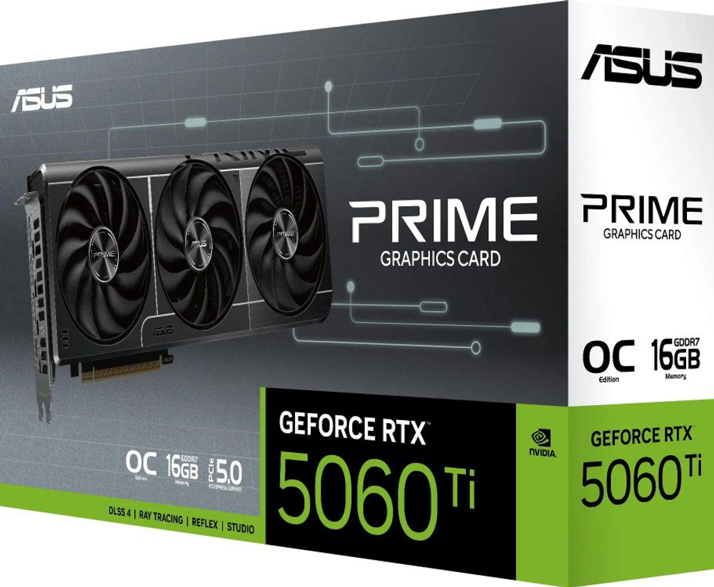 Видеокарта ASUS NVIDIA  GeForce RTX 5060TI PRIME-RTX5060TI-O16G 16ГБ PRIME, GDDR7, OC,  Ret