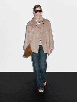 Massimo Dutti Пальто с воротником-стойкой, горчичный