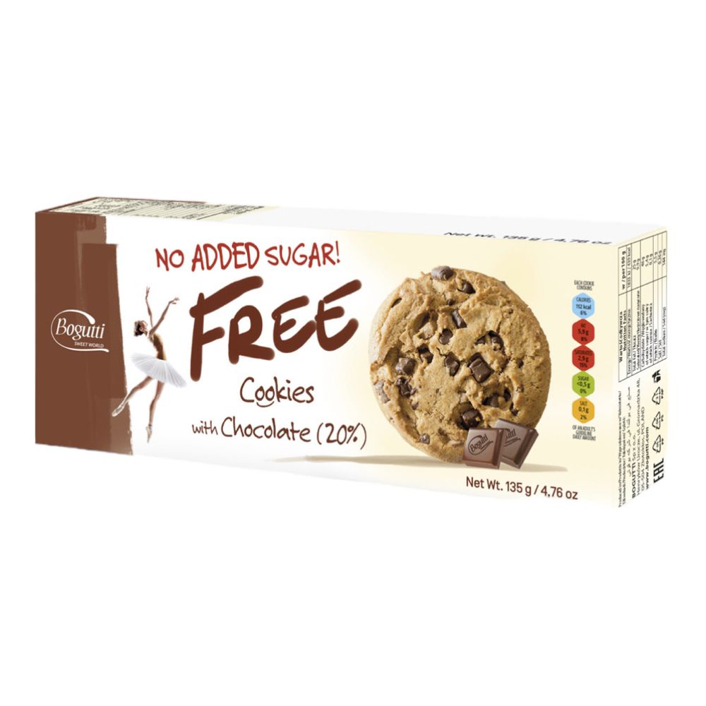 Печенье с шоколадной крошкой без сахара, 135г (Bogutti)