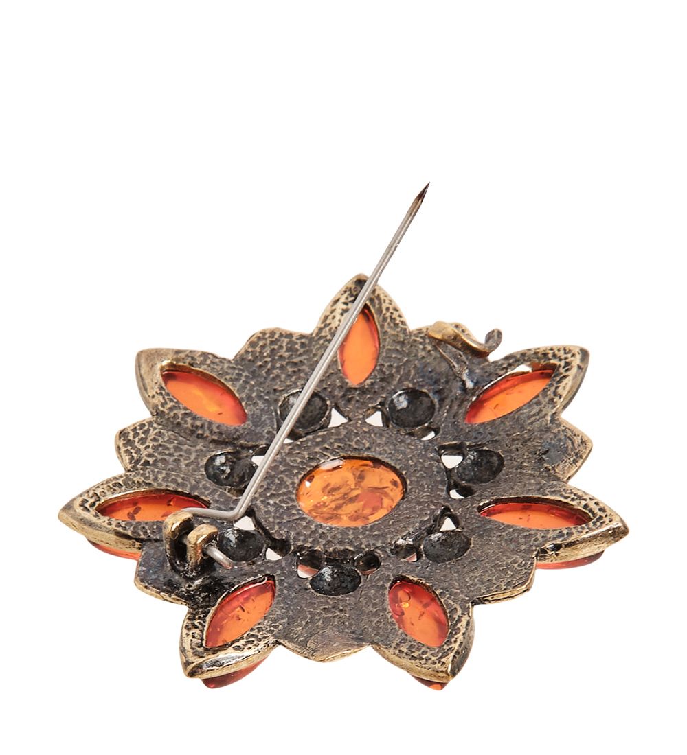 AM- 940 Брошь «Подсолнух» (латунь, янтарь)