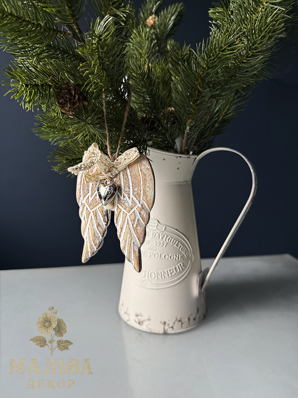 Декор подвесной "Крылья Ангела с бантиком" 9,5x2,3x12 см