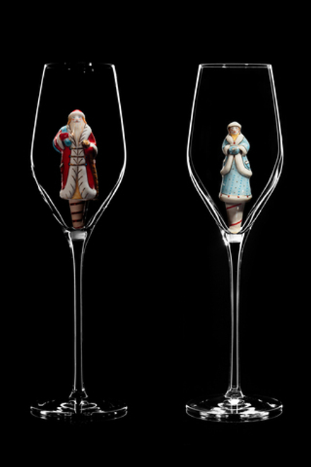 Подарочный набор из двух бокалов для шампанского Флюте "Дед Мороз и Снегурочка".