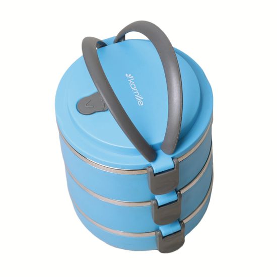 Ланч бокс тройной 2100 мл. круглый Kamille KM-2107 (пластик, нержавеющая сталь)