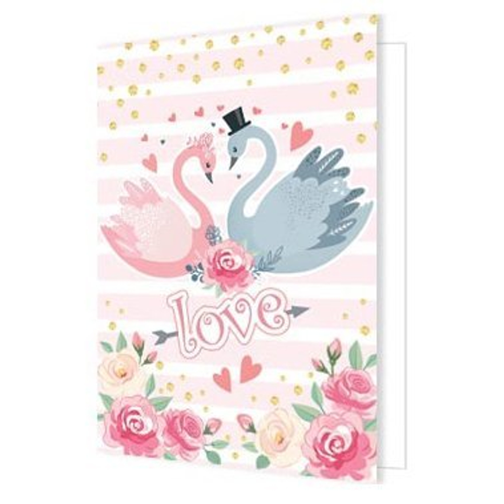 Открытка - мини двойная, подвеска, "Лебеди", свадебная, 85х115 мм, без текста