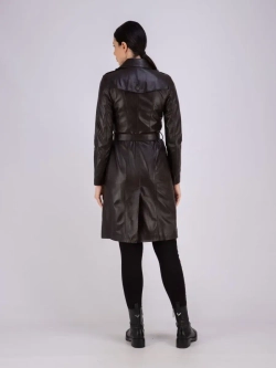 Тренч длинный кожаный с поясом плащ на весну