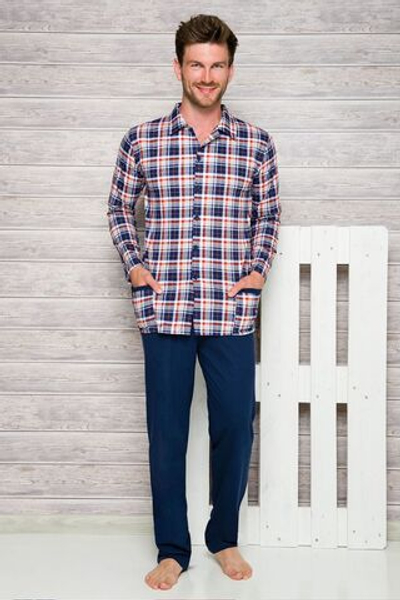 Мужская пижама Gracjan с клетчатым верхом (Размер: M) (Цвет: темно-синий)