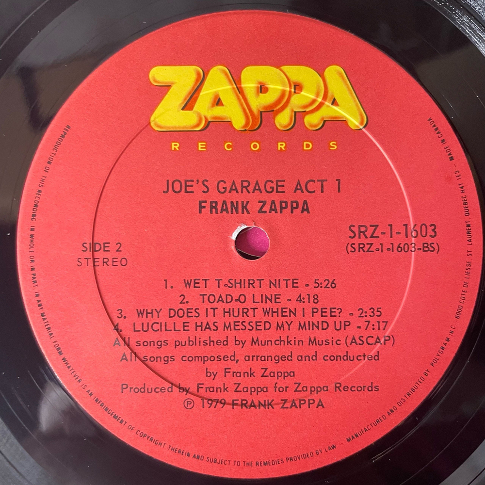 Винтажная виниловая пластинка LP Frank Zappa Joe's Garage Act I (Канада 1979)