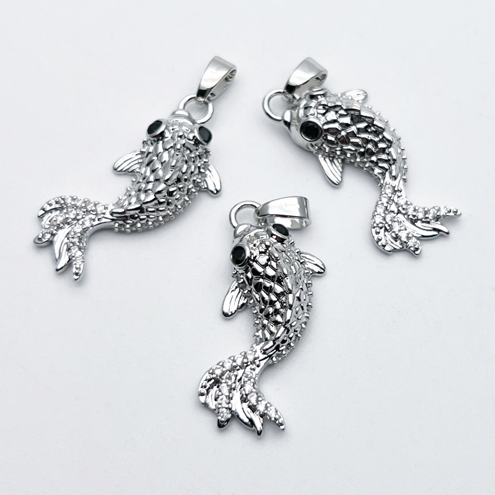 Подвеска Рыба, цвет серебро (родий), размер 25*11 мм + бейл 6 мм, цена за 1 шт