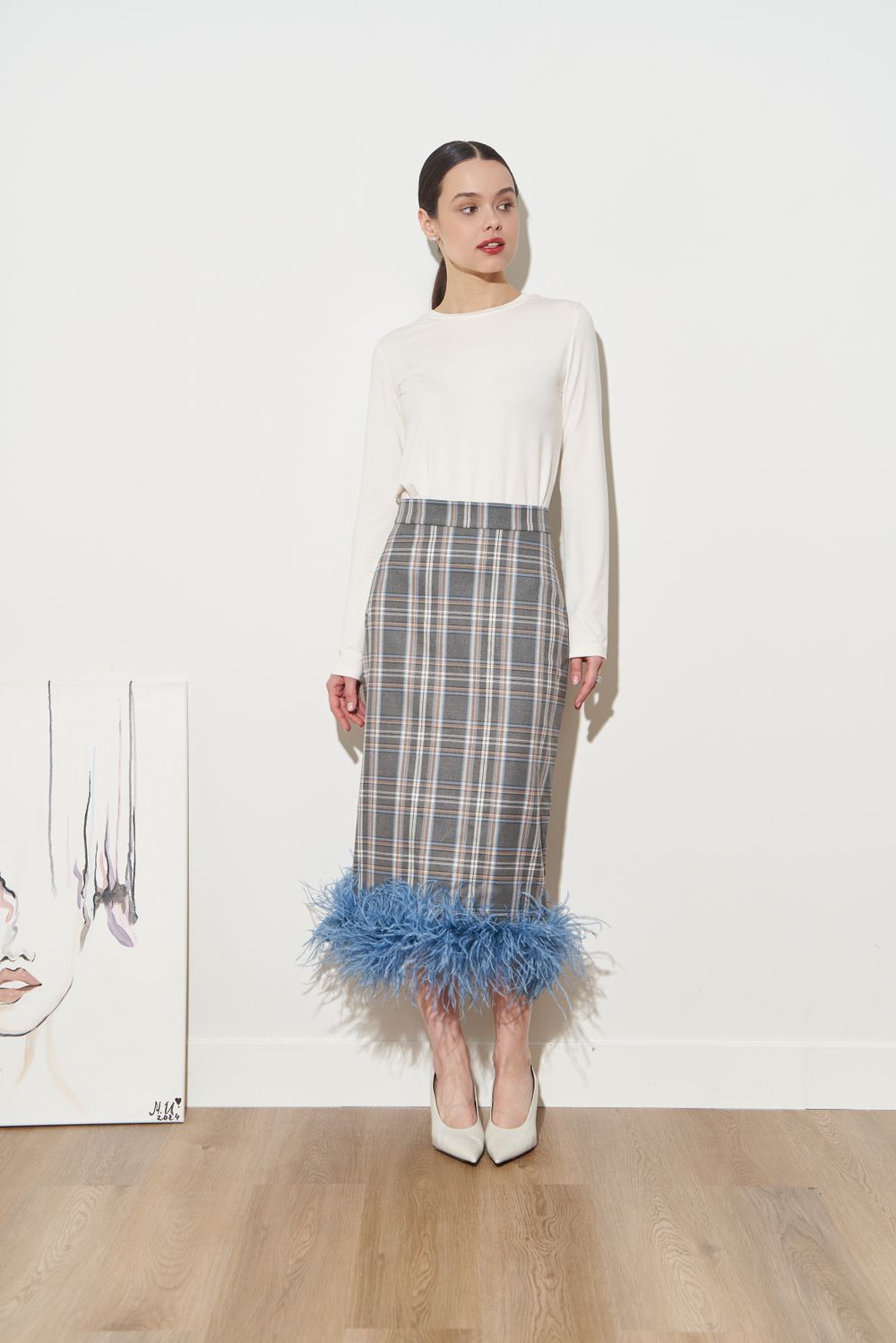 ЮБКА С ПЕРЬЯМИ СЕРЫЙ|БЕЖЕВЫЙ|ГОЛУБОЙ