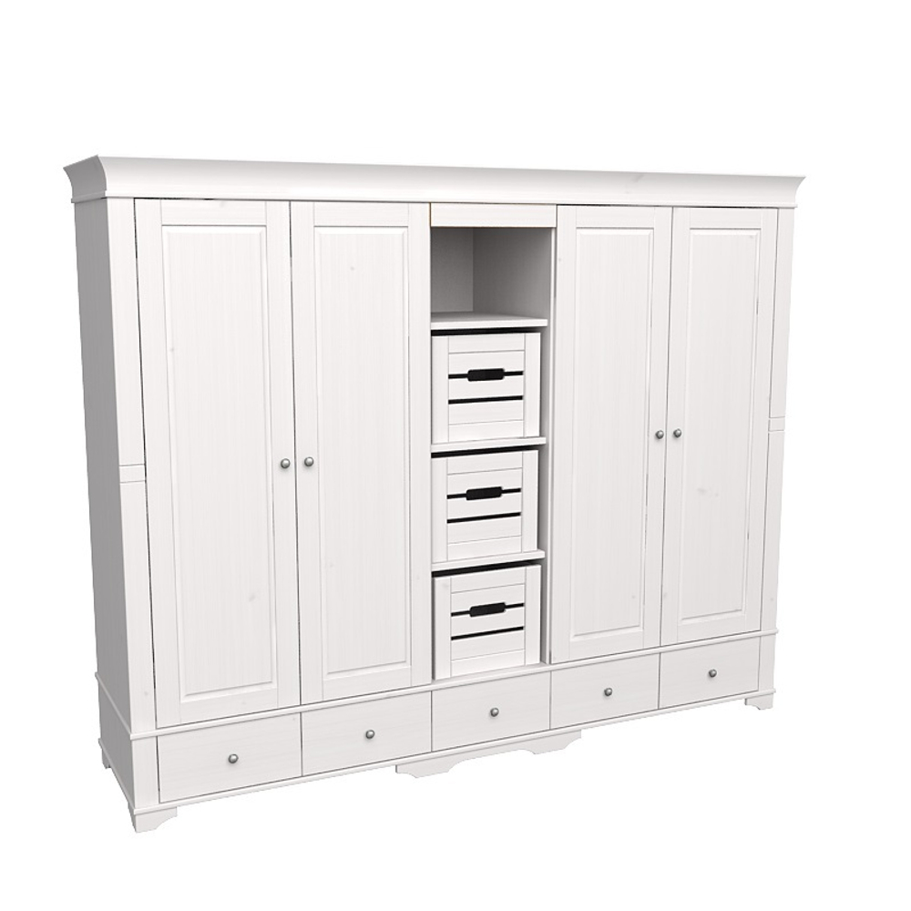 Шкаф 5-ти дверный с 4 глухими дверями и полками «Бейли» белый воск