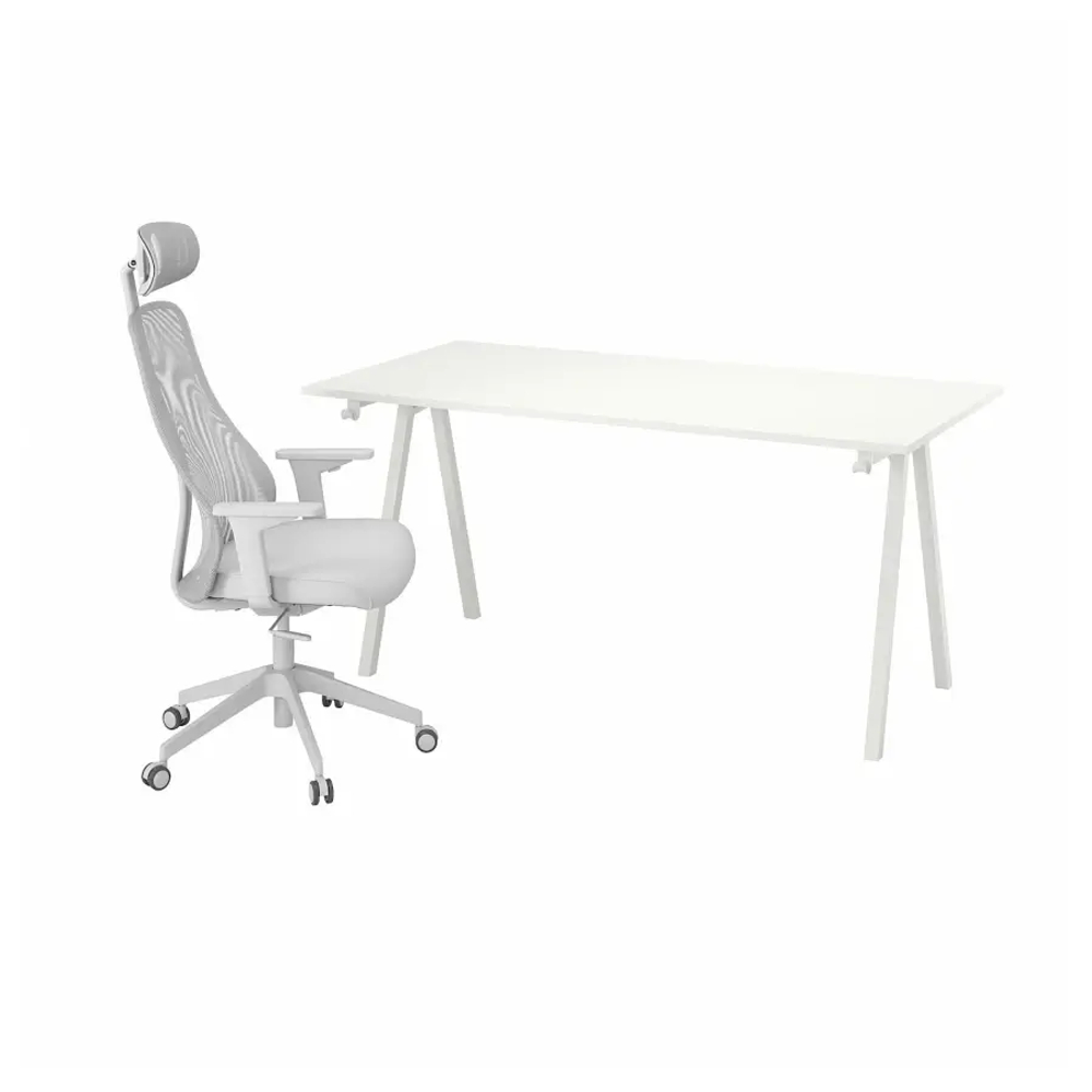 Стол и стул- IKEA TROTTEN/MATCHSPEL, ТРОТТЕН/МАТЧСПЕЛ ИКЕА, 160х80, белый/серый