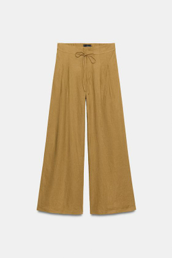 ZARA ШИРОКИЕ БРЮКИ С ЗАЩИПАМИ, ОХРА