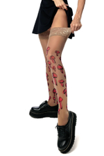 Чулки с принтом в виде грибов (Размер: S-M-L) (Цвет: бежевый)