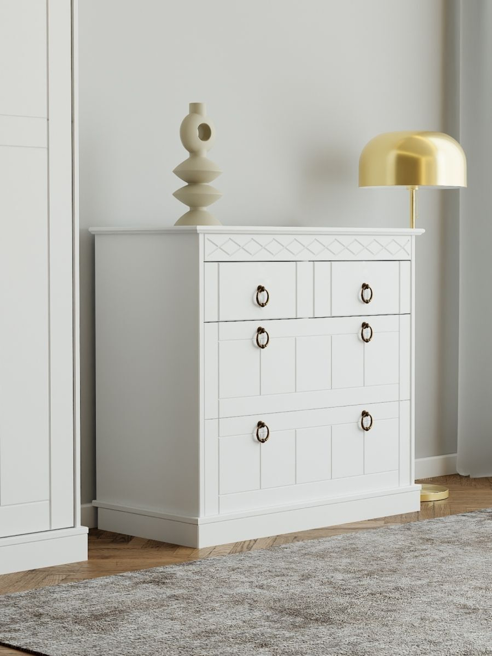 Комод Индра белый с ящиками, МДФ