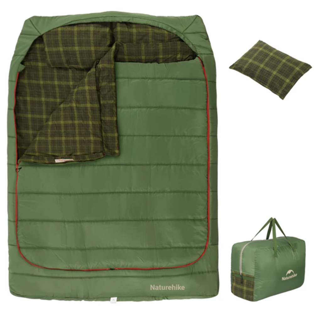Спальный мешок Naturehike двойной, хаки (CNK2350WS019), молния слева
