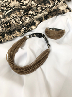 Колье "Венеция" венецианское стекло в оттенке раухтопаз и черная кожа