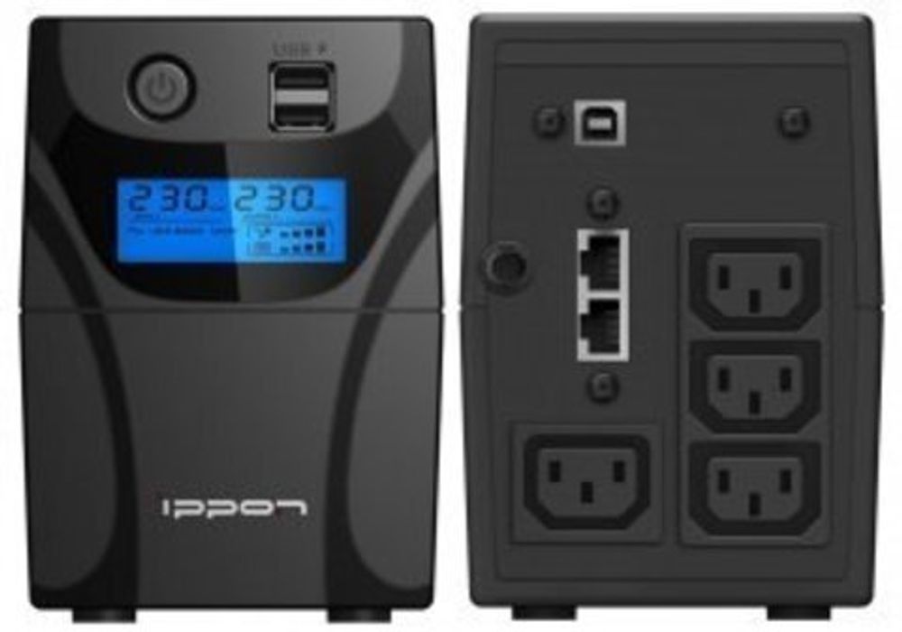 ИБП Ippon Back Power Pro II 700, 700VA, 420ВТ, AVR 162-290В, 4хС13, управление по USB, RJ-45, LCD, без кабелей