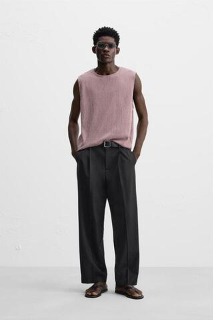 ZARA МАЙКА ИЗ РЕЛЬЕФНОЙ ТКАНИ, МЯГКИЙ РОЗОВЫЙ