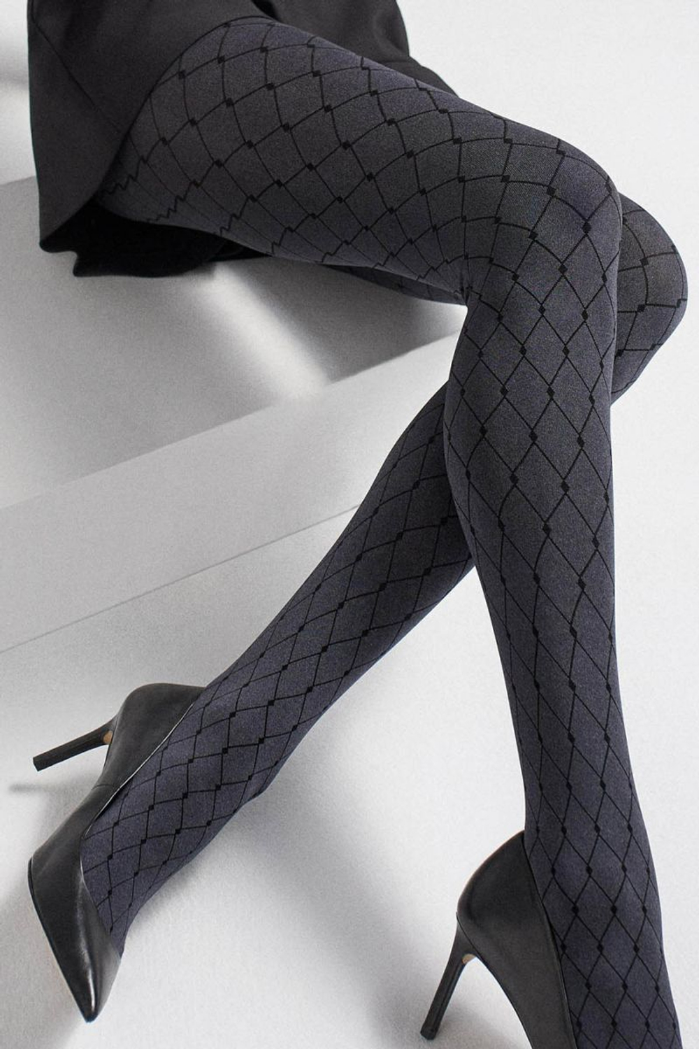 Колготки Intense с геометрическим узором (Размер: 1-2 размер) (Цвет: серый с чёрным)