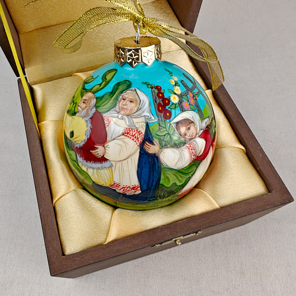 Шар новогодний (круговая роспись Палех) "Репка" в футляре