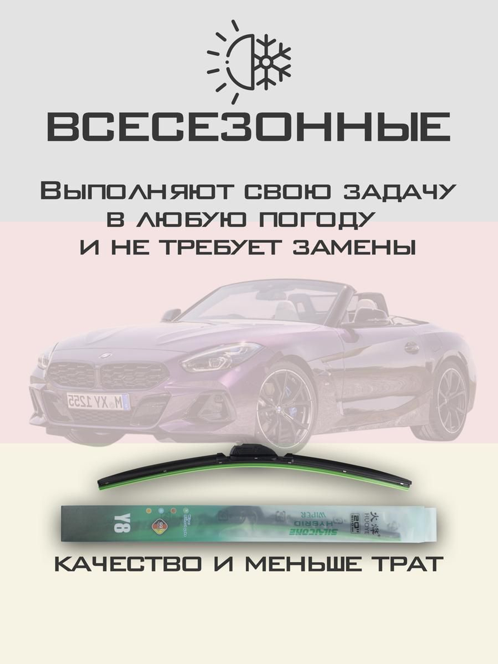 Щетки стеклоочистителя HUOYE Y8 600/500 мм на BMW Z4 | Push button
