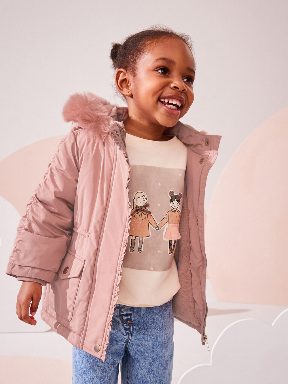 Куртка утепленная с капюшоном для девочки Next Q81-815, Розовый