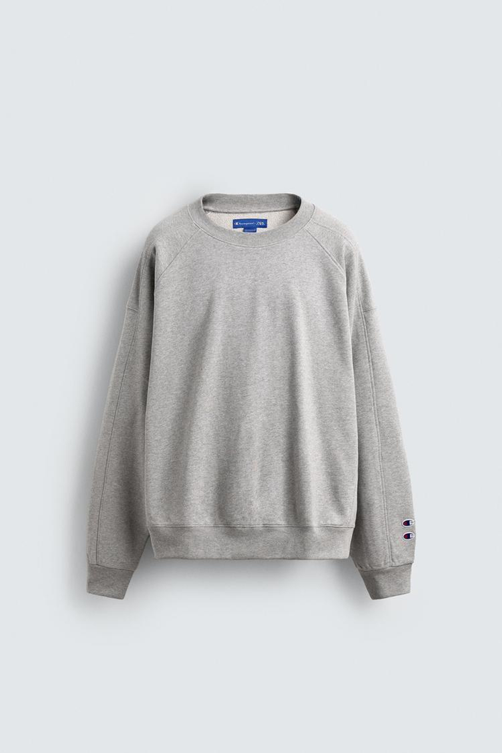 ZARA Х CHAMPION ® ТОЛСТОВКА CREWNECK С НАШИВКАМИ, СЕРЫЙ МЕЛАНЖ