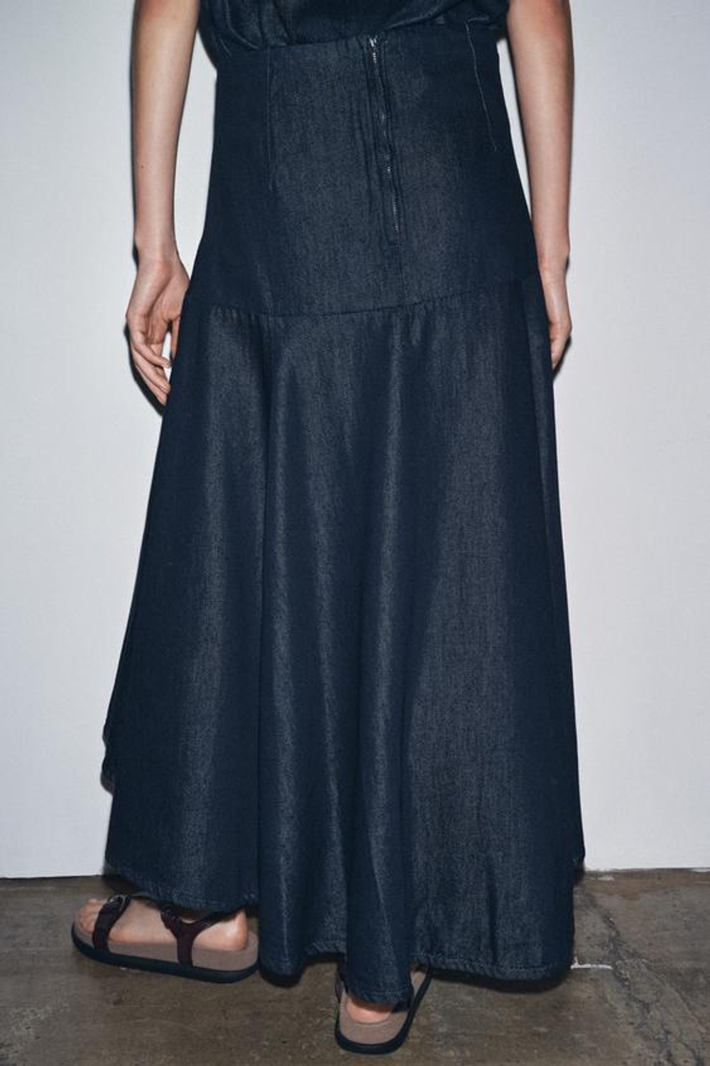 ZARA ДЖИНСОВАЯ ЮБКА-МИДИ ZW COLLECTION, СИНИЙ