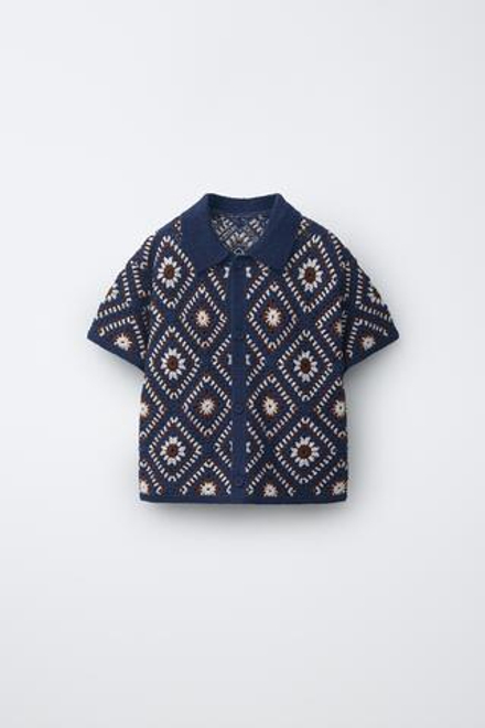 ZARA РУБАШКА КРОШЕ В РОМБ, ЯРКО-СИНИЙ